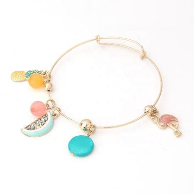 China Alloy V&R Con Ani Pineapple Watermelon Shell Disc Flamingo Pendants Epoxy Gold Plated Stretch Alex Adjustable Bracelets for sale