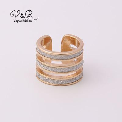 China V&R Joalheria Alloy Jewelry Triple Layered Sparkle Hollow Metal Wide Open Band Ring Alloy Band Rings for sale