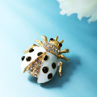 China Wholesale Trendy Fashion Simple Ladybird Style Vintage Simplicity Epoxy Rhinestone Epoxy Cute Brooch Acrylic Gold Plated White Black Brooch For Women for sale