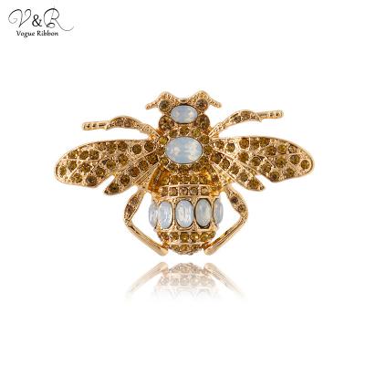 China Alloy V&R Fashion Jewelry Animal Enamel Gold Plated Cute Insect Bee Rhinestone Brooch Pin for sale