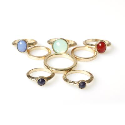 China Other New Qingdao V&R Fashion Jewelry 8 Rings One Set 18k Gold Color Stones Colored Epoxy Rings for sale