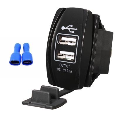 China Waterproof Ex-factory Price DC12-24V 5V3.1A Dual USB Smart Watch Car Charger With Lamp for sale