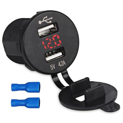 China New China-chic 4.2A USB Dual Port Charger with Waterproof BLUE Voltmeter DC12V-24V LED Digital Display for Marine Boat for sale