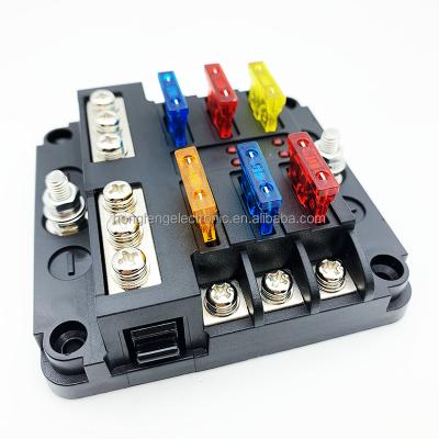 China PBT+PC 6-Way Fuse Box Block With 6 Circuit Ground Holder With LED Light Indication Fuse Box For Bus Marine for sale