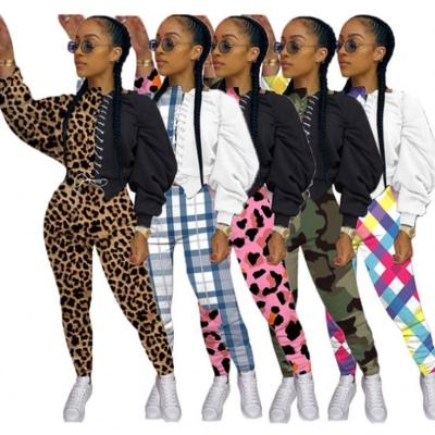 China Anti-pilling ONLY New Arrival Patchwork Leopard Print Bandage 2 Piece Set Women Women Sweatsuit Autumn Set for sale