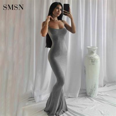 China New Style Solid Color Bodycon Anti-Static High Waist Women Summer Dresses Women Lady Elegant Sleeveless Maxi Dress for sale