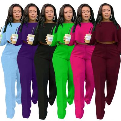 China Solid Color Anti-Static High Quality Casual Straight Women Suits Two Piece Clothing Set Women Two Piece Sets for sale