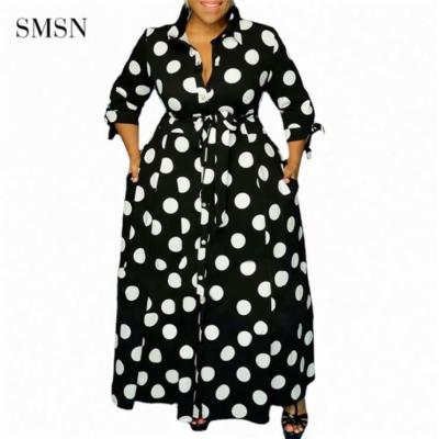 China Turn Down Collar Button Sash Elegant Women Anti-Static Fashionable Dresses Plus Size Long Casual Maxi Dresses for sale