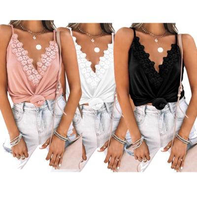 China The ONLY high quality Anti-wrinkle spaghetti strap lace up elegant ladies deep V neckline top framing tops for sale