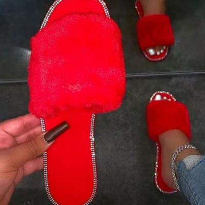 China SINGLE Good Quality Fashion Trend Solid Color Women's Flat Indoor Slippers Luxury Fluffy Slippers Shoes For Women for sale