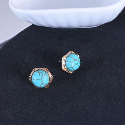 China 20241-1-24 New 2021 CLASSIC Trendy European Women Round Green Turquoise Girls Alloy Stud Earring for sale