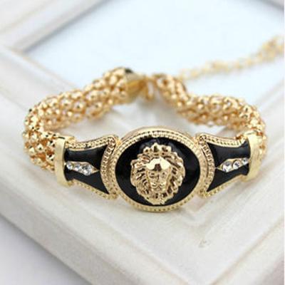 China Europe and America 00360-1 high quality snake-bone bracelet alloy lion head set with diamond oil bracelet for sale