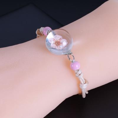 China Europe and America 20097-3 Leather handmade DIY dried flower glass ball bracelet braided bracelet for girls for sale