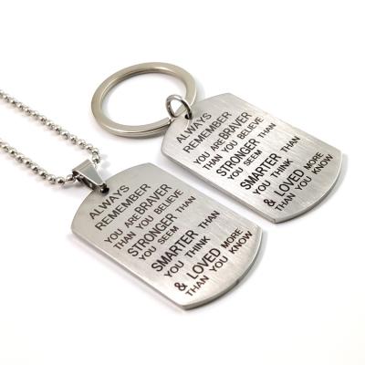 China Hot Sale Engraved Brave Sister Hiphop Stainless Steel Pendant Silver Keychain 00508-2 for sale