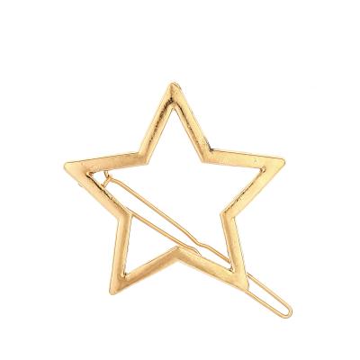 China 00074-2 Fashion Korean Hair Accessories Women's Simple Wholesale Sweet Hollow Geometric Heart Star Moon Hair Pins Metal Gold Hair Clip for sale