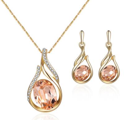 China 2021 Fashion Europe and America 00303-4 Bridal Jewelry Crystal Necklace Earrings Set Alloy Plating Wedding Jewelry Set for sale