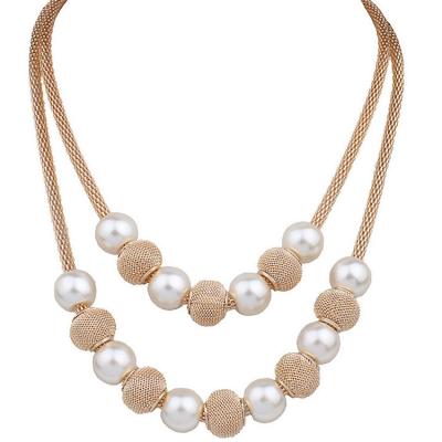 China Hiphop 00454-7 fashion layers bead jewelry necklace simple design gold bead long chain necklace for sale