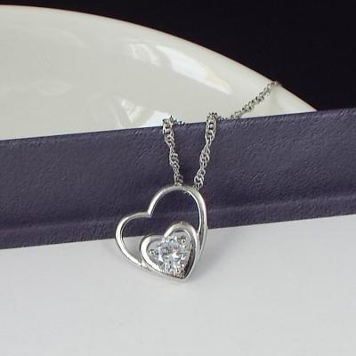 China 20013-6 Women's Silver Zircon Pendant Necklace Romantic Simple Heart Double Necklace Heart for sale