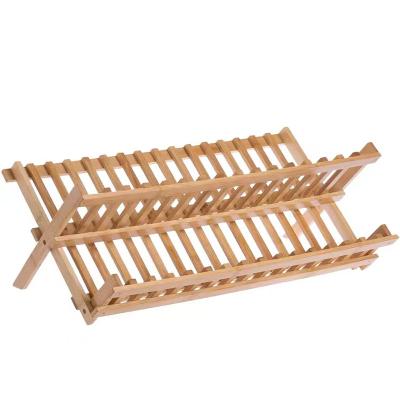 China Custom Bamboo Kitchen Folding Solid Wood Rack Dish Rack Dish Drying Rack for sale