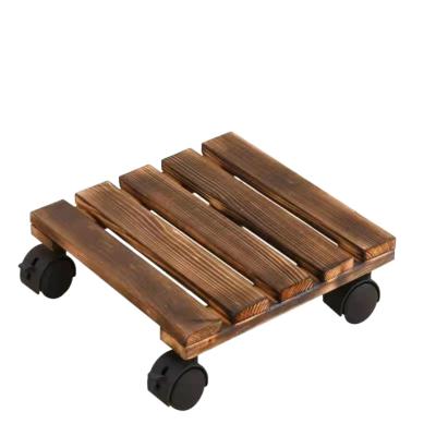 China Wooden Bamboo Flower Pot Holder Flower Stand Rolling Tray Base Movable Wooden Plant Cart With Roller for sale