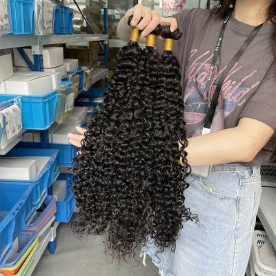 China Natural Indian Curly Wave Soft Smooth Thick Shedding Raw Hair , Unprocessed Virgin 12a Cuticle Aligned Mink Burmese Human Hair Bundles for sale