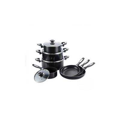 China Black 11pcs Non Stick Sustainable Aluminum Cookware Set Non Stick Cookware for sale