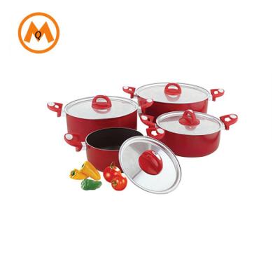 China Sustainable Ceramic Aluminum 8pcs Casserole Set With Soft Touch Handle Kitchen Pan for sale