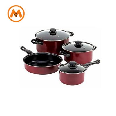 China Hot sale 7pcs non stick cookware glass cover set viable hot non stick pan set for sale