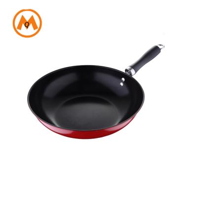 China Sustainable Chinese Red Carbon Steel Wok Bakelite Handle Non Stick Coating Cookware Frying Pan for sale