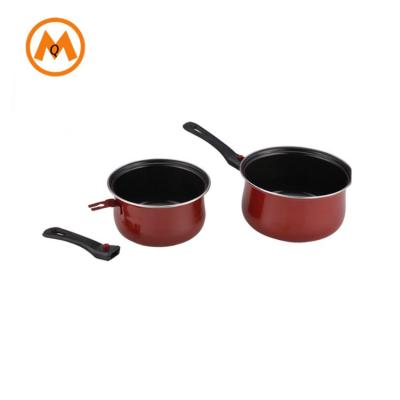 China Non stick liner carbon steel sustainable red milk pan set kitchen cookware iron cookware for sale