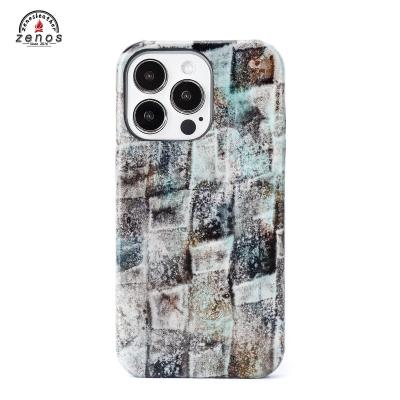 China Anti-drop Marbling Leather Phone Case For iPhone 13 Series Pattern Genuine Leather Hand Painted Phone Case for sale