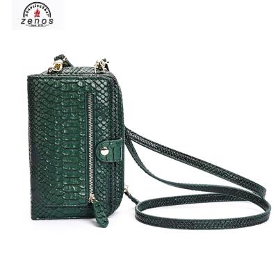 China Simple Zenos Customize Snake Skin Emboss Luxury Phone Bags Wallet Women Mini Crossbody Bag Wallet Credit Card Holder Cover for sale