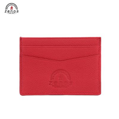 China Custom Fashion Zenos Logo Leather Credit Card And Cash Holder Cover Pebble Pattern In Red Fashion Women Card Holder Case for sale