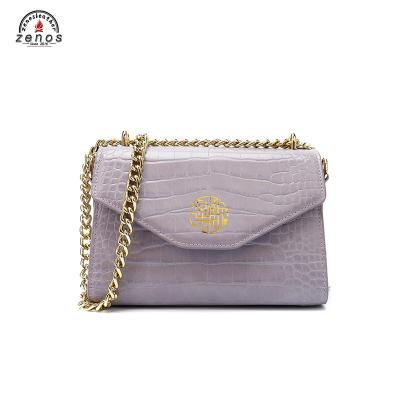 China Fashion Zenos Newcomers Customized Crocodile Skin PU Leather Wrap Flap Shoulder Cross - Body Bag Clutch Bags With Chain for sale