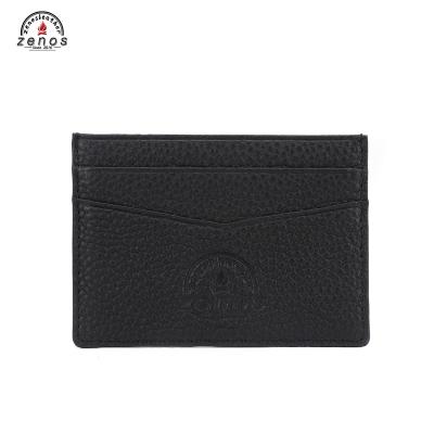 China Fashion Zenos Pebbled Credit Card Holder Case Mens Womens Premium Black Leather Business Payment Card Slim Wallet for sale