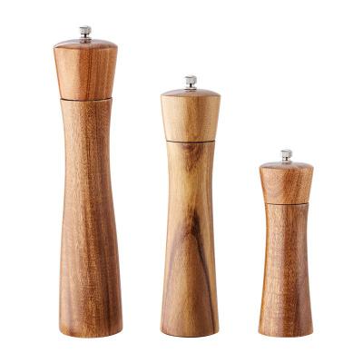 China Sustainable Wooden Salt And Pepper Mill Set And TraySalt Shakers With Adjustable Ceramic for sale