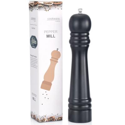 China Viable Black Color 10 Inch Pepper Mill Solid Wood Pepper Grinder With Strong Adjustable Ceramic Grinder Kitchen Tools for sale