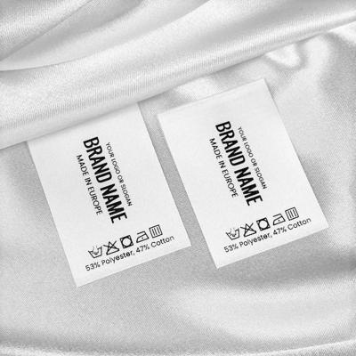 China Washable Custom Wash Care Label With Symbols Printed On White Satin Label Laundry Care Label for sale