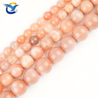 China DIY Fashional Beads Natural Grade Orange Sunstone Gemstone Polished Round Smooth Loose Beads For Jewelry Making DIY for sale