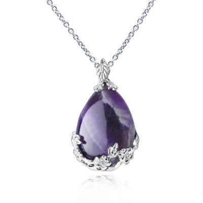 China High Quality Teardrop Flower Cut Out Pendant Necklace Healing Crystal Chakra Natural Gemstone Amethyst Jewelry For Women for sale