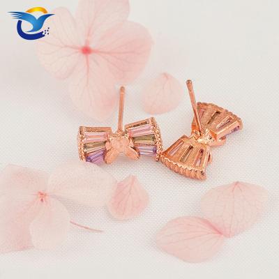 China Wholesale High Quality Fashionable Colorful Zircons Copper Earrings Jewelry Making Stud Earrings Butterfly for sale