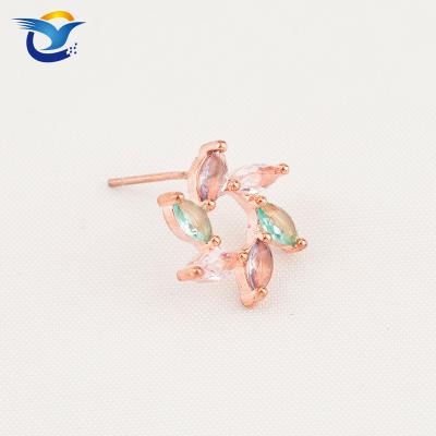 China High Quality Beautiful Crystal Zircon Windmill Stud Earrings Chromatic Rotate Flower Copper Alloy Earring for sale