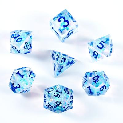 China Custom DND Games Table Top Edge 7 Sharp Die Dice Set DND RPG Role Playing Games Polyhedral Resin Dice Set for sale