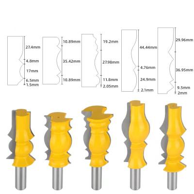 China 5pcs 12mm Furniture Leg Crown Molding Router Bits Set Reversible Large Line Milling Cutters Woodworking Tenon Railing Cutter for sale