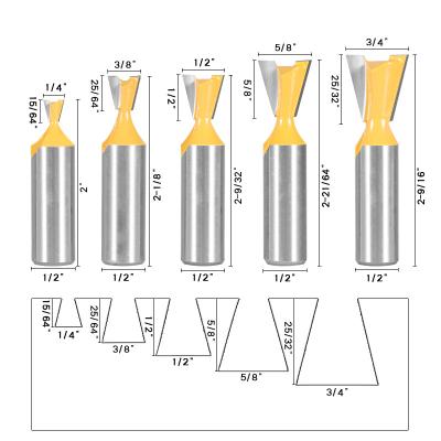 China Furniture 1/2 Leg Dovetail Router Bit Woodworking Engraving Milling Cutter Set Wood Working Tools for sale