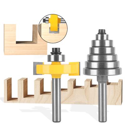 China Furniture 2pcs1/4 Leg Groove Router Bit Set With 6 Adjustable Bearings Tenon Milling Cutter Carbide Woodworking Bits for sale