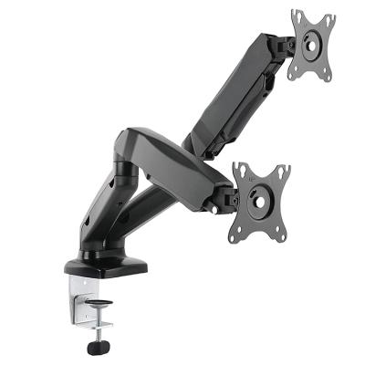 China Hot Sale 2022 Dual Monitor Arm Shock Absorber Desk Mount Laptop Computer Plastic + Steel Adjustable Dual Monitor Arm for sale