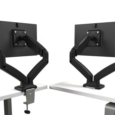 China Plastic + Spring Steel Mechanical Height Stand Desktop Mount Dual Adjustable Monitor Arms Three 13-27 inch VESA Screens for sale