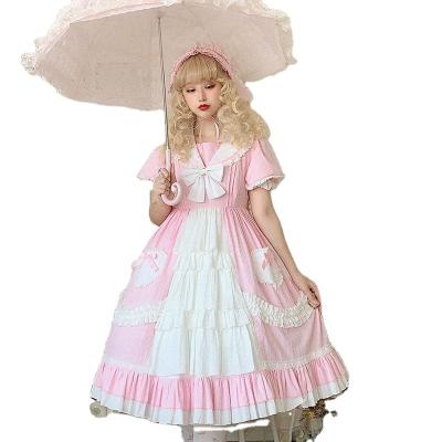 China Solid Color Lovely Lolita Teenage Girls Dress Summer Custom Made Women's Casual Soft Empire Polyester Source Factory Maid Dress Clothing for sale