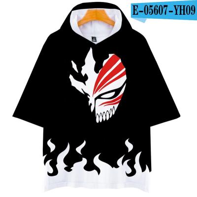 China Polyester TV&MOVIE Bleach 3D Cartoon Printing Polyester Loose Short Sleeve Unisex Anime Hooded T-Shirt for sale